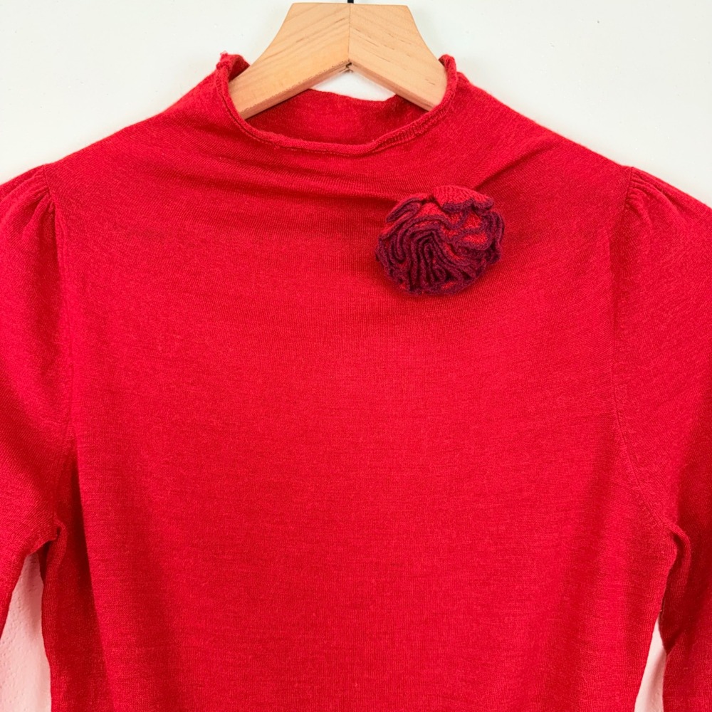 Anthropologie Moth Rosette Mock Neck Sweater Size S Red Wool Cashmere Blend - Picture 4 of 16